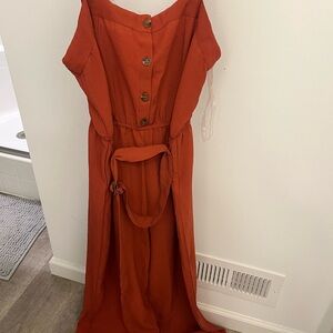Almost Famous Orange Tie Front Jumpsuit